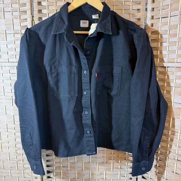 Levi's Tops - Levi's Long Sleeve Button Up Women Shirt Size M Black Cotton Blend